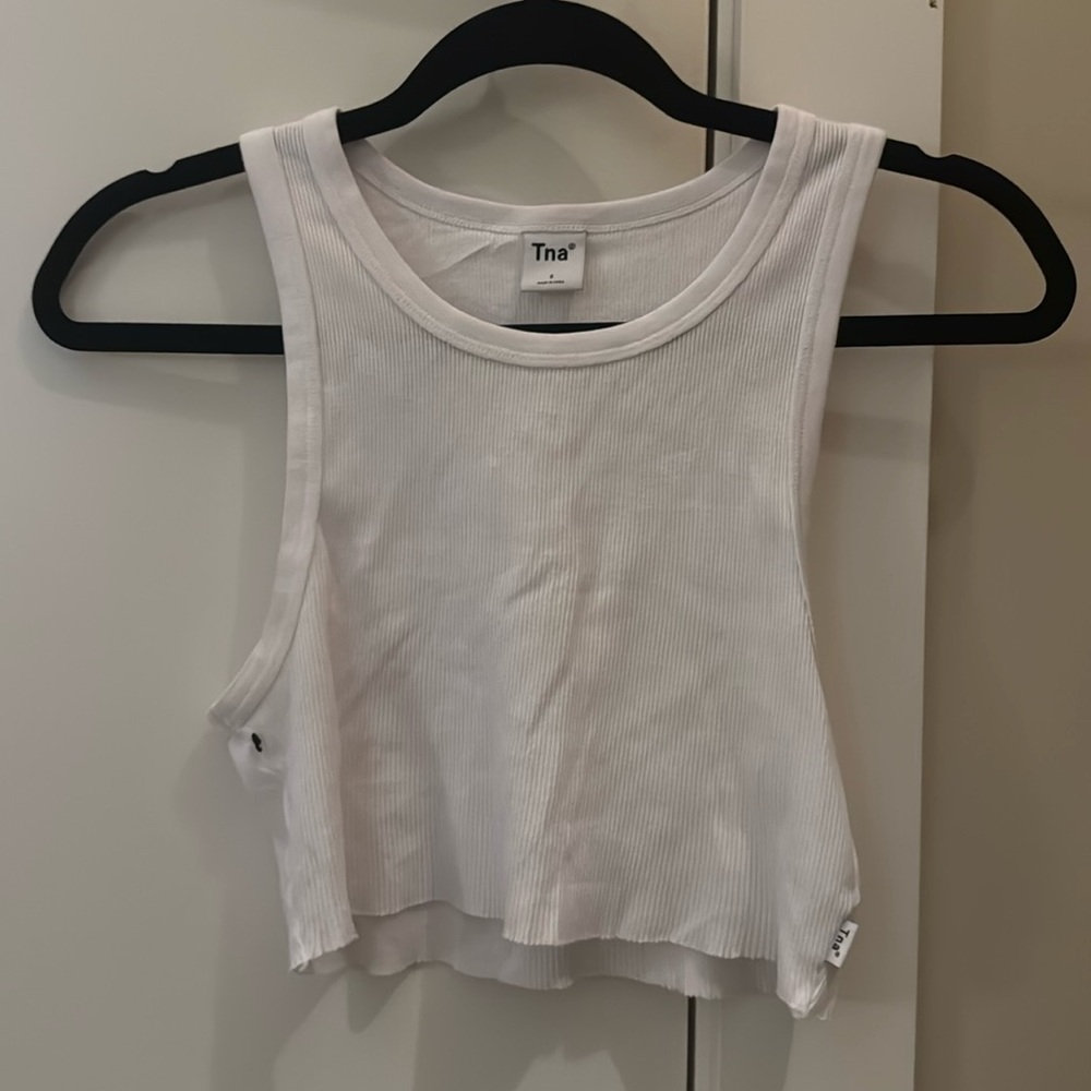 TNA ribbed racerback tank top white cropped